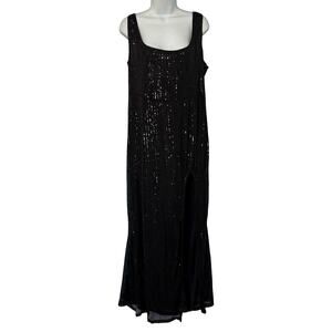 Curvy Sense Black Sequin Evening Gown Side Slit Sleeveless Maxi Dress Size 2XL